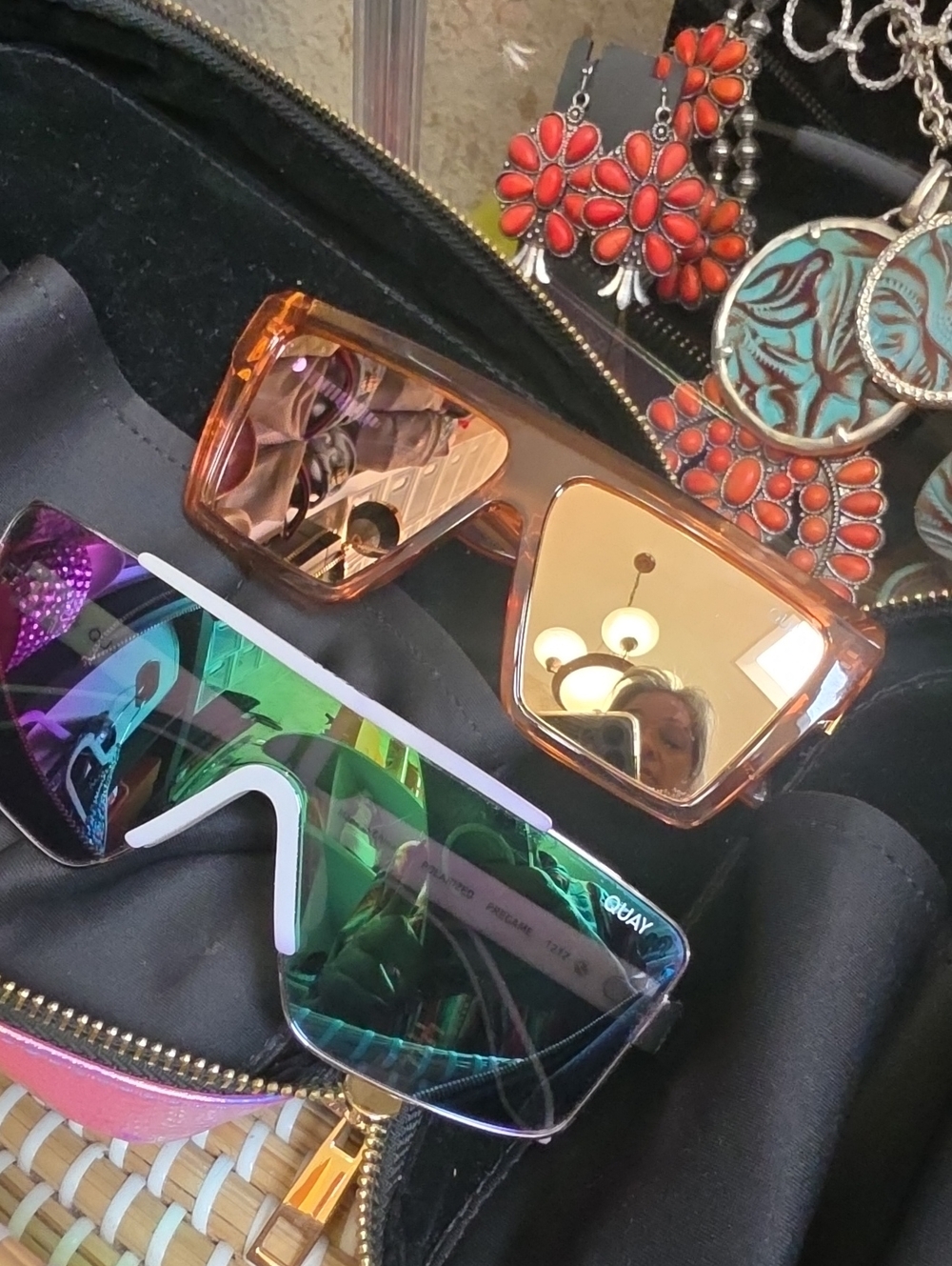 Quay Trendy Women's Sunglasses - Amber and Iridescent Lenses. 2 With Carry Case